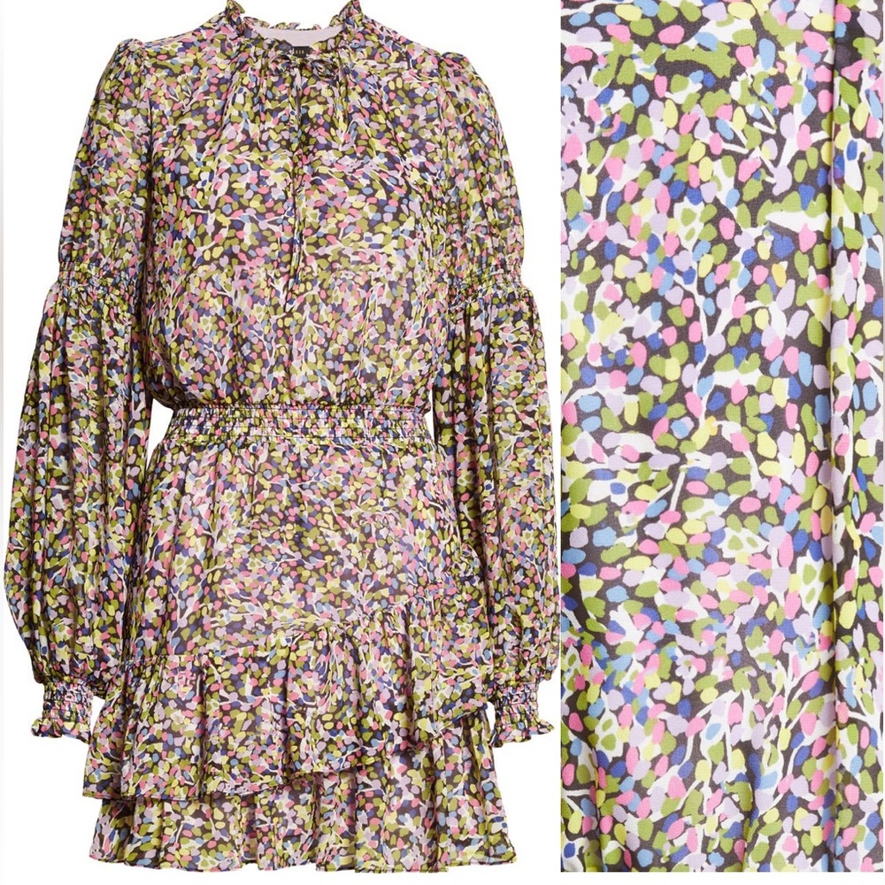Ted Baker Confetti Leaf Ruffle Tiered Long Sleeve Dress